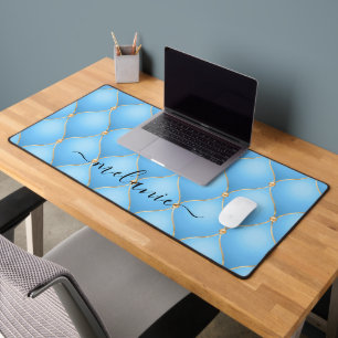 Ogee Gold Diamond Tufted Sky Blue Aangepaste naam Bureaumat