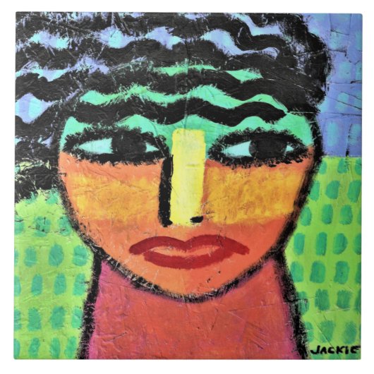 Ogen Breed Open Abstract Schilderen op OSB Board Tegeltje (Voorkant)