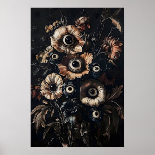 Ogen in donkere bloemenprint, vreemde bloemmotieve poster