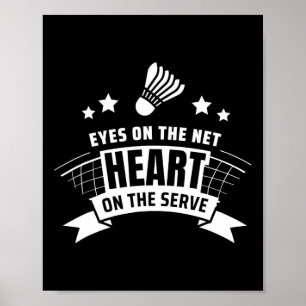 Ogen op het hart van het net op de serveerbadminto poster