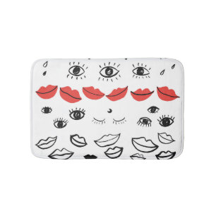  ogen, rood lippatroon. badmat