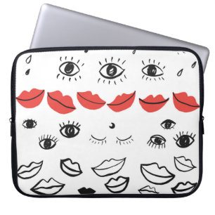 ogen, rood lippatroon. laptop sleeve