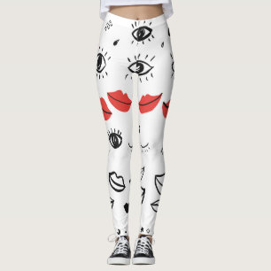 ogen, rood lippatroon. leggings
