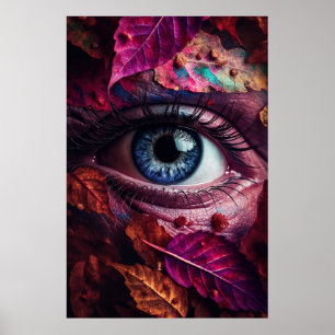 Ogen sprankelend met levendige kleuren herfstblade poster