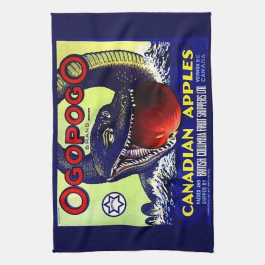 Ogopogo Canadese appelfruitkrateldruk Theedoek (Verticaal)