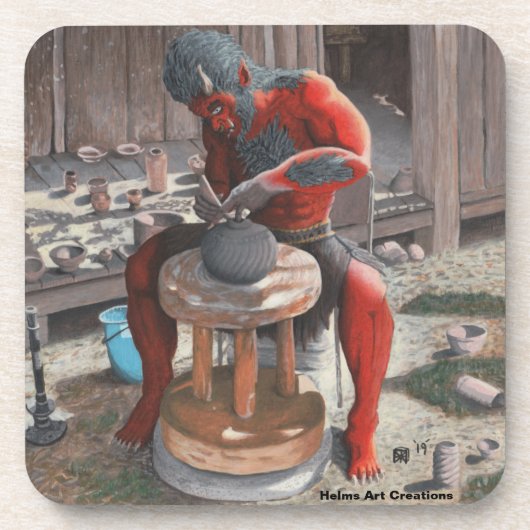 Ogre met behulp van Pottery Wheel Fantasy Plastic Bier Onderzetter (Voorkant)