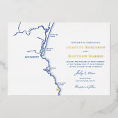 Ogunquit Maine Bruiloft Elegante Marine en Goud Folie Uitnodiging (Voorkant)