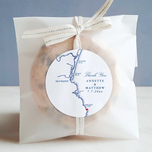 Ogunquit Maine bruiloft gunst dank u Ronde Sticker