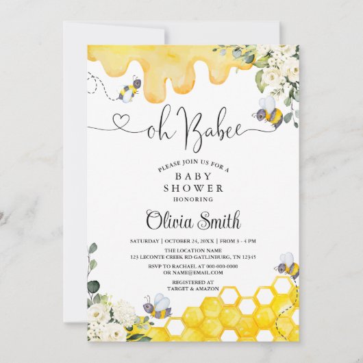 Oh BaBee Bee Baby shower Invitation (Devant)