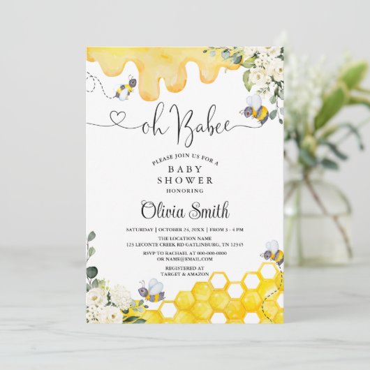 Oh BaBee Bee Baby shower Invitation (Debout devant)