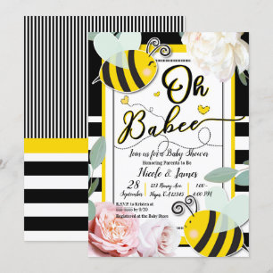 Oh BaBEE Bee Floral Chic Yellow Baby shower Kaart