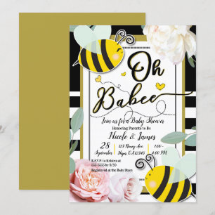 Oh BaBEE Bee Floral Yellow Gold Baby shower Kaart