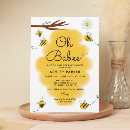 Oh Babee Bee Thème Baby shower Invitation