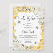 Oh BaBee Bee White Floral Baby shower Invitation (Devant)
