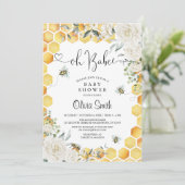 Oh BaBee Wit Bloemen Baby shower Uitnodiging (Staand voorkant)