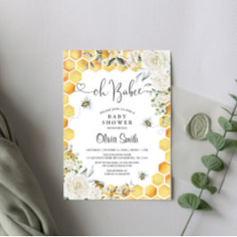 Oh BaBee Wit Bloemen Baby shower Uitnodiging