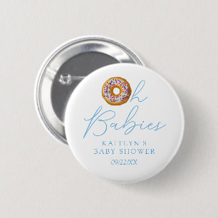 Oh Babies Donut Sprinkle Twin Boys Baby shower Ronde Button 5,7 Cm