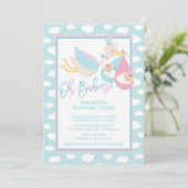 Oh Babies ! Invitation Baby shower jumeau Stork (Debout devant)