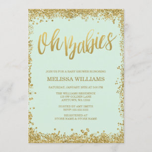 Oh Babies Mint Gold Glitter Baby shower Kaart