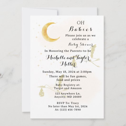 Oh Babies Neutral Twins Baby shower Invitation (Devant)