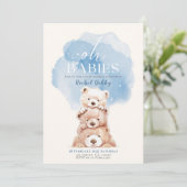 Oh Babies Ours Baby shower Invitation triplet bleu (Debout devant)