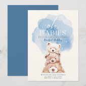 Oh Babies Ours Baby shower Invitation triplet bleu (Devant / Derrière)