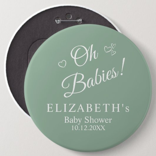 Oh Babies Sage Green Twin Baby Shower Button (Voorkant /achterkant)