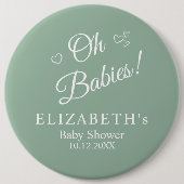 Oh Babies Sage Green Twin Baby Shower Button (Voorkant)