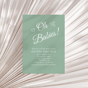 Oh Babies Sage Groene Tweeling Baby Shower Uitnodi Kaart