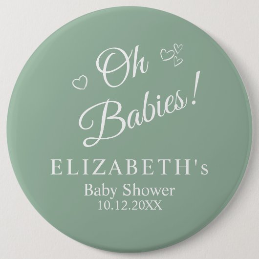 Oh Babies Salie Groene Tweeling Baby Shower Knop Ronde Button 6,0 Cm (Voorkant)