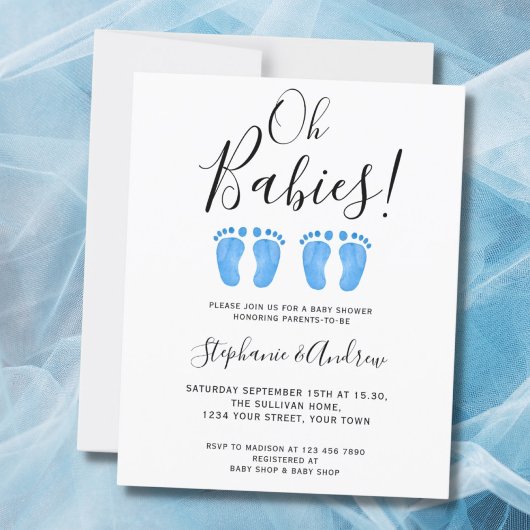 Oh Babies Twin Boys Baby shower Invitation