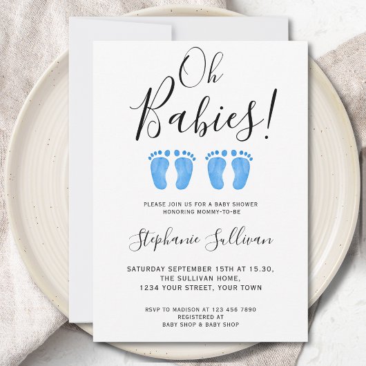 Oh Babies Twin Boys Baby shower Invitation