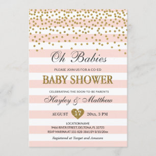 Oh Babies Twin Girls Co-ed Baby shower Blush Gold Kaart