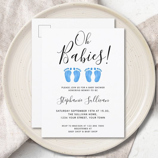 Oh Babies Twins Baby shower Invitation Carte posta