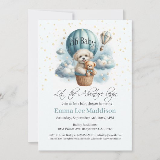 Oh Baby Adventure Begint Puppy In Hete Luchtballon Kaart (Voorkant)