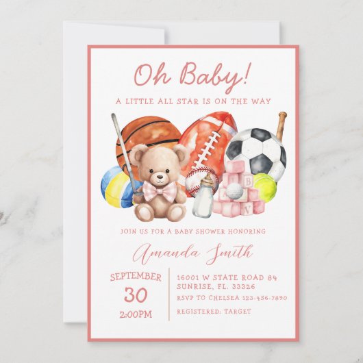 Oh Baby ALL STAR SPORT Baby shower Invitation (Devant)