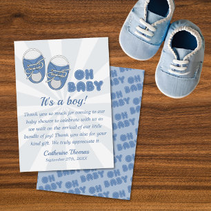 Oh Baby   Baby Shoes Dusty Blue Boy Baby shower Bedankkaart