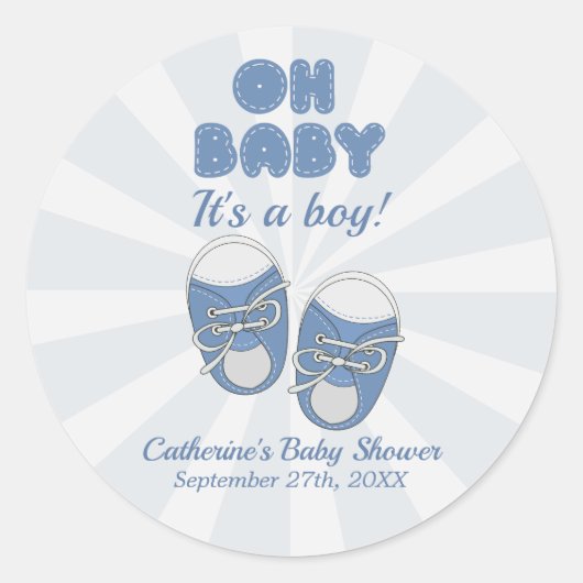 Oh Baby | Baby Shoes Dusty Blue Boy Baby shower Ronde Sticker (Voorkant)