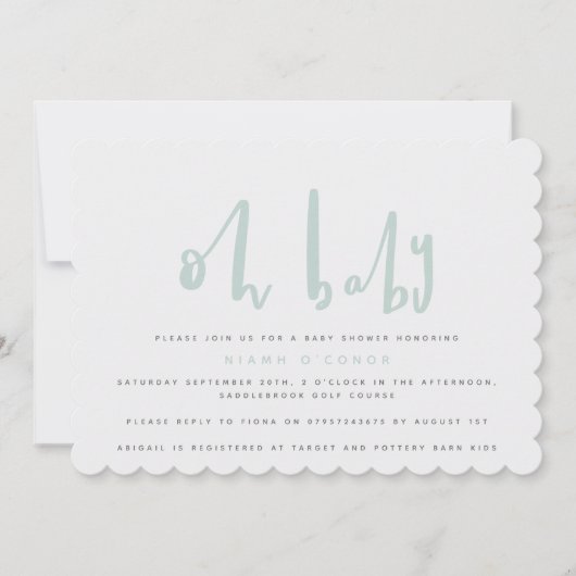 Oh baby, baby shower feestuitnodiging kaart (Voorkant)