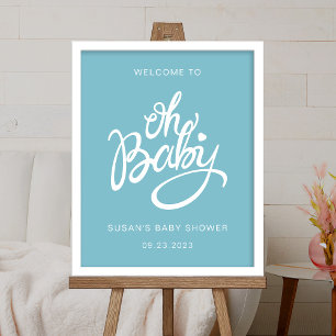 Oh Baby - Baby shower Welcome Poster - Bleu