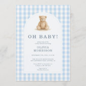 Oh Baby Beer Blauwe Gingham Baby Shower Kaart (Voorkant)
