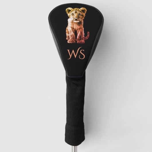 Oh Baby Big Cat Cub Zwart Monogram Golfheadcover (Voorkant)