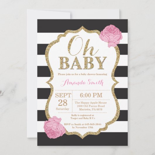 Oh Baby Black and Gold Baby shower Invitation (Devant)