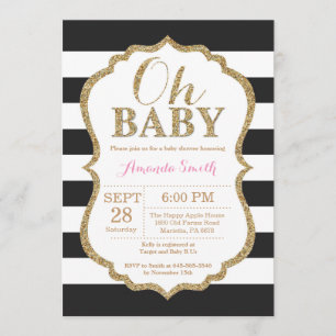 Oh Baby Black and Gold Baby shower Invitation