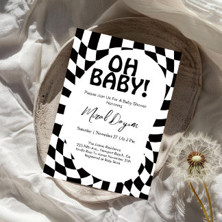 Oh Baby! Black Checkered Modern Baby Shower  Kaart