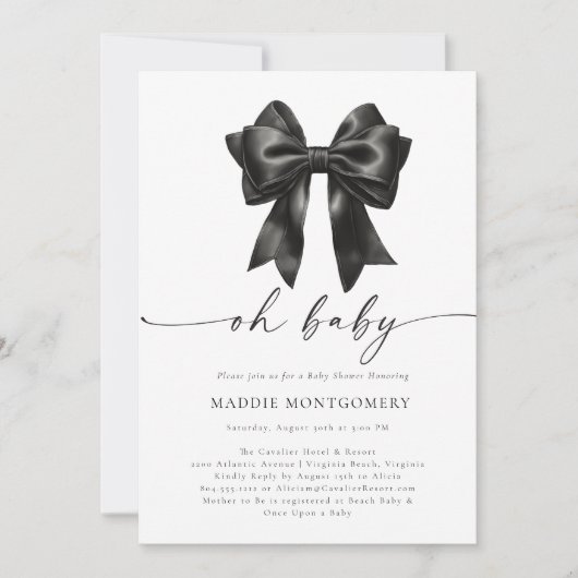 Oh Baby Black Coquette Bow Baby shower Invitation (Devant)