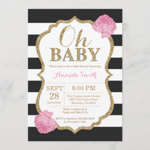Oh Baby Black en Gold Baby shower Uitnodiging