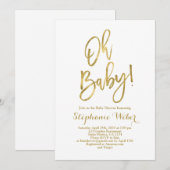 Oh Baby blanc et or baby shower Invitation (Devant / Derrière)