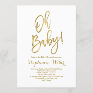 Oh Baby blanc et or baby shower Invitation