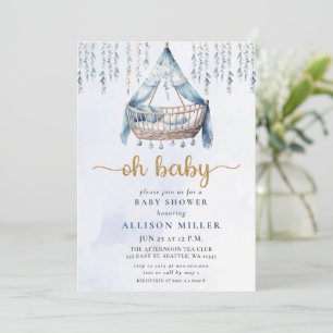 Oh Baby Blauw Goud Wieg Boho Boy Baby shower Kaart